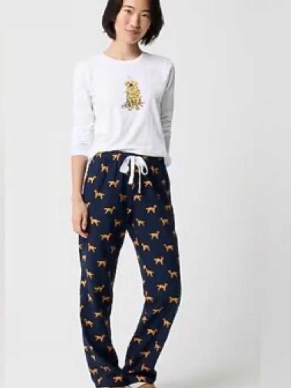 J. Crew Factory Women’s Holiday Lights Sleep Retriever Dog 2PC Pajama set Med - Picture 7 of 7